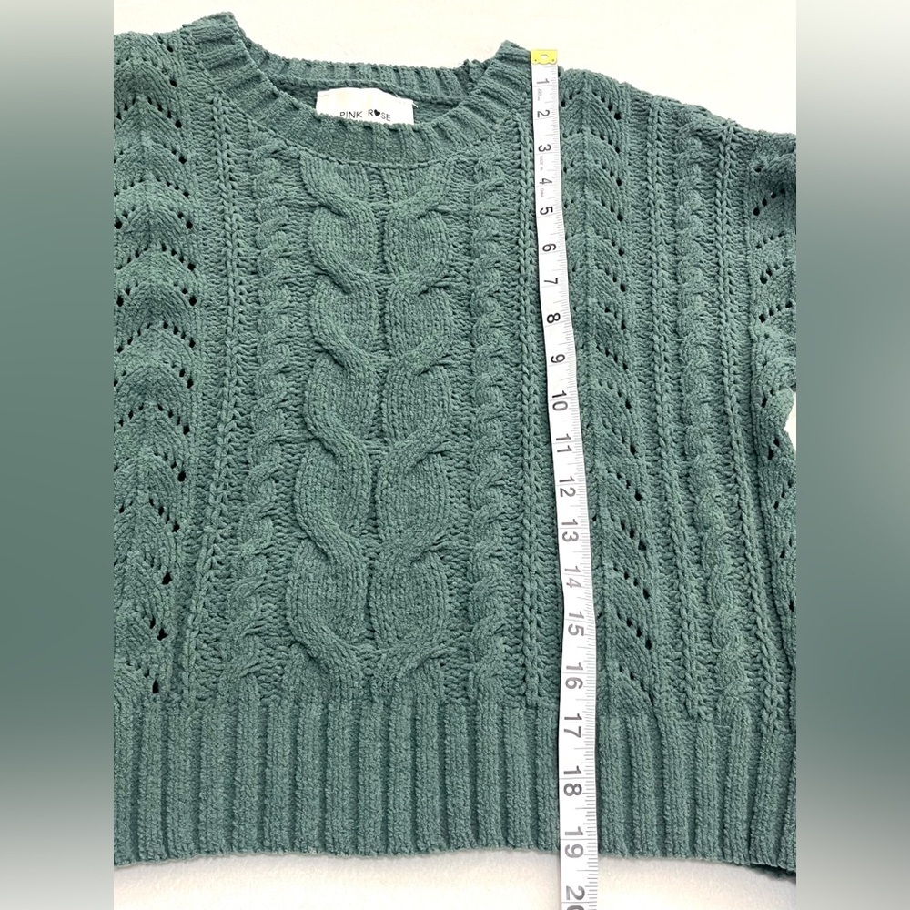 Pink Rose Women’s Polyester Chunky Soft Cozy Cable Knit Green Sweater Small - Picture 10 of 16